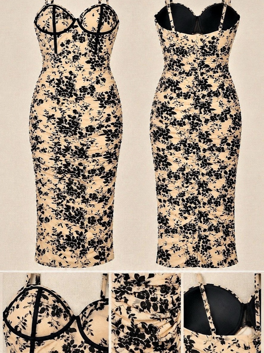 Floral Maxi Dress in Beige & Black Like New Size Medium